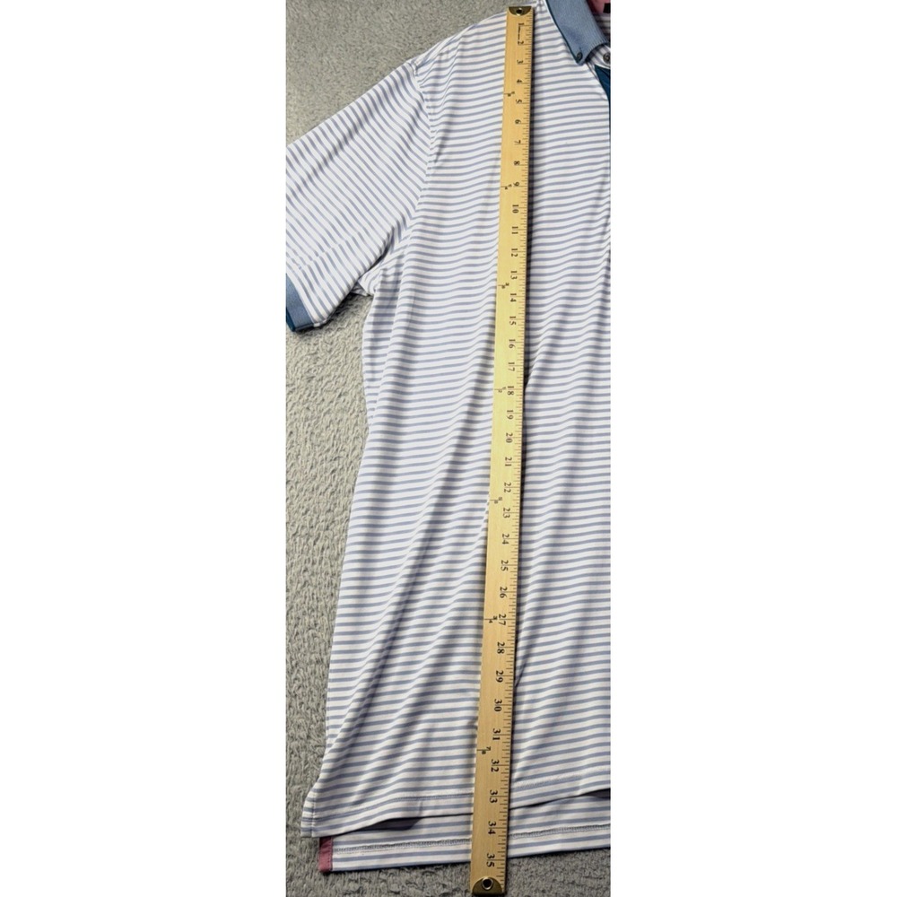 GREYSON Polo Shirt Mens Size XL White Blue Striped Golf GREYSON Polo Shirt - Picture 2 of 8